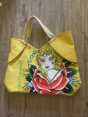 Ed Hardy Yellow Floral Femme Graphic Tote